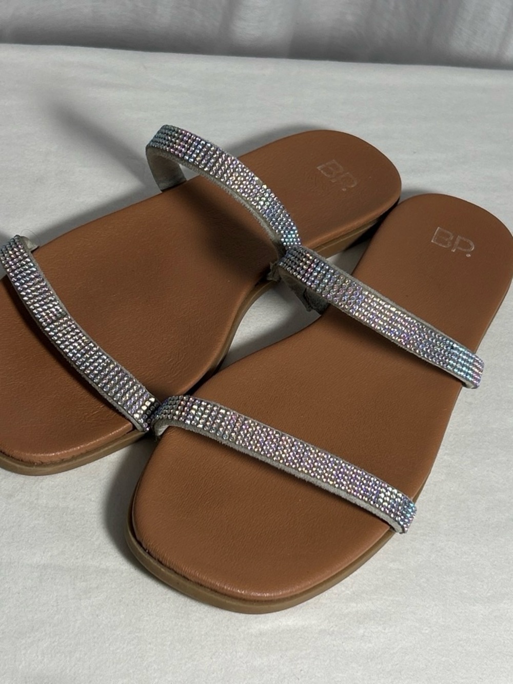 bp Brown Slide Sandals with Sparkling Silver Rhinestone Straps